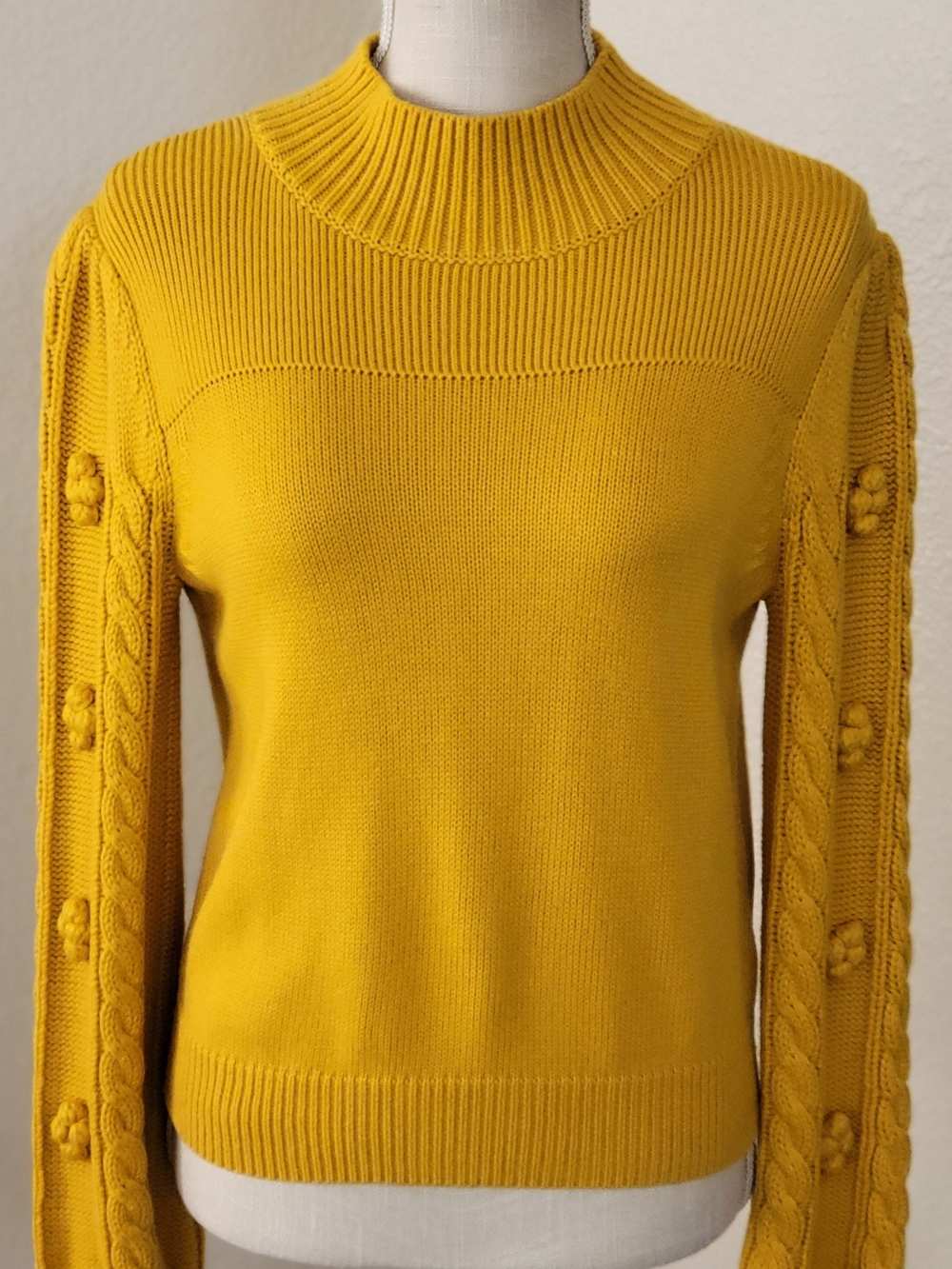 Maeve by Anthropologie Kiara Textured Sweater Gold Mustard Yellow Mock Neck S